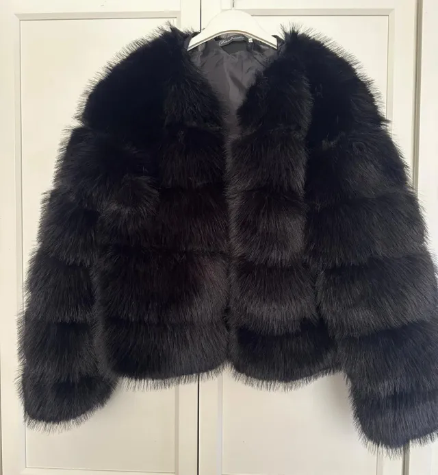 Chaqueta pelo sintético negra faux fur chaqueta