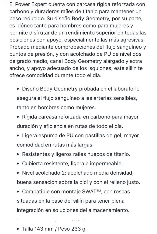 Sillín Specialized Power Expert Titanio 143 mm