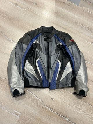 Chaqueta de Moto Cuero Negra y Plateada M