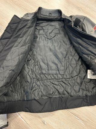Chaqueta de Moto Cuero Negra y Plateada M