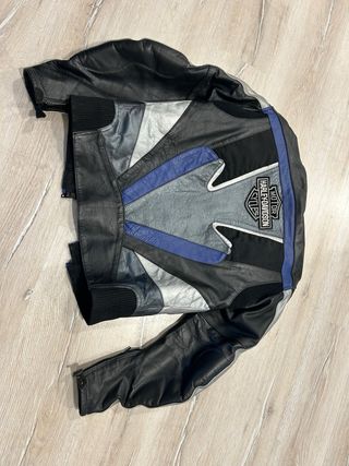 Chaqueta de Moto Cuero Negra y Plateada M