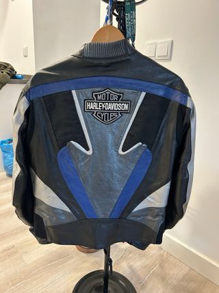 Chaqueta de Moto Cuero Negra y Plateada M