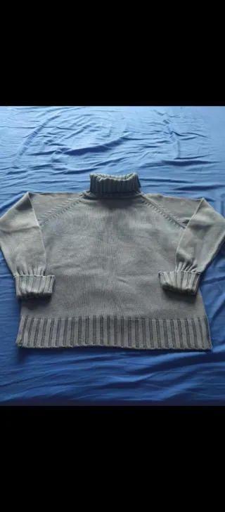 Jersey punto señora cuello alto gris azulado