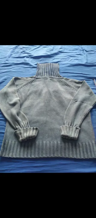 Jersey punto señora cuello alto gris azulado