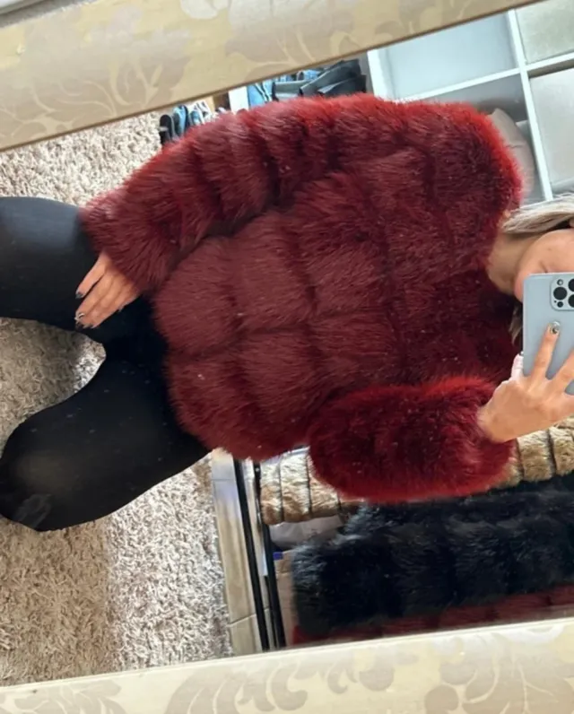 Chaqueta pelo sintético talla S/M faux fur cherry