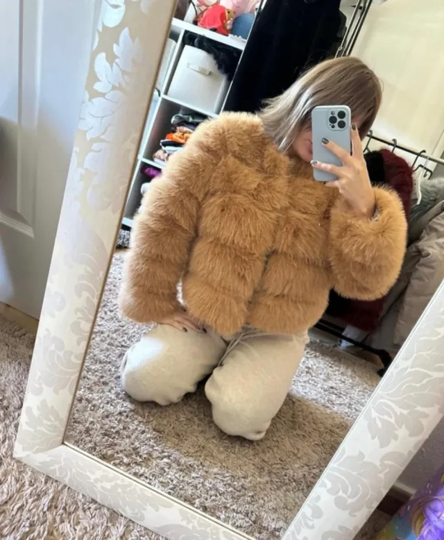 Chaqueta pelo sintético beige faux fur talla s/m