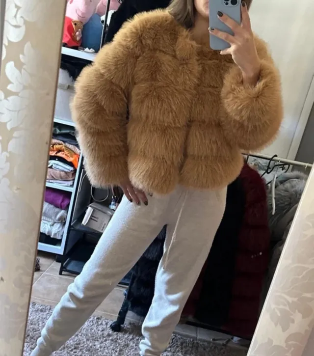 Chaqueta pelo sintético beige faux fur talla s/m