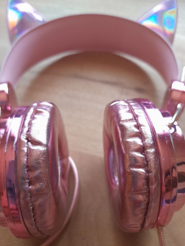 Auriculares Kawaii orejas gato rosa metálico