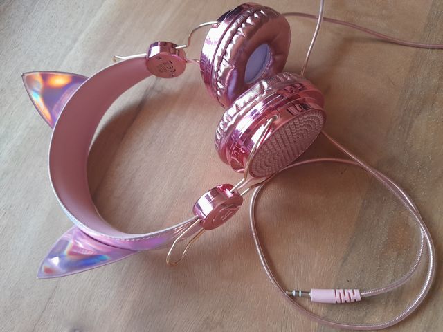 Auriculares Kawaii orejas gato rosa metálico