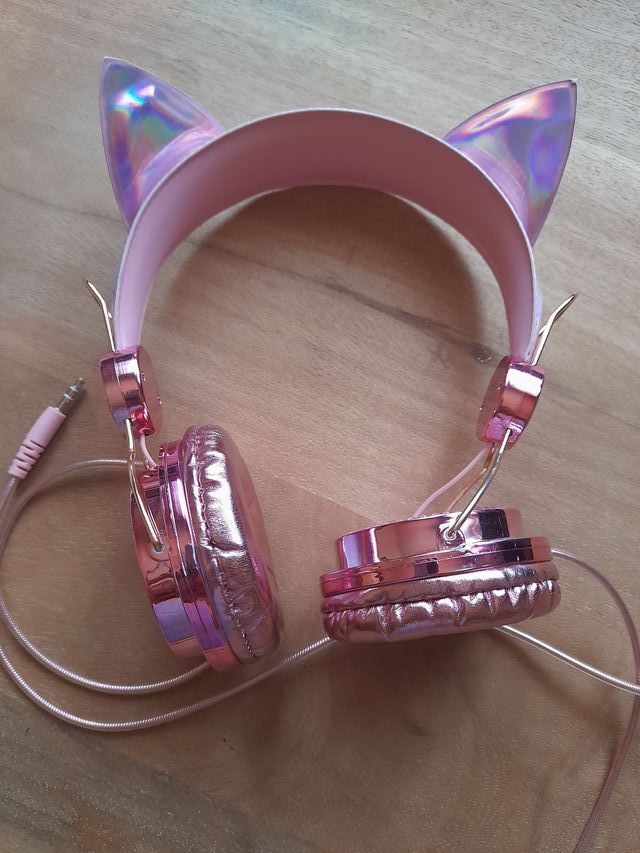 Auriculares Kawaii orejas gato rosa metálico