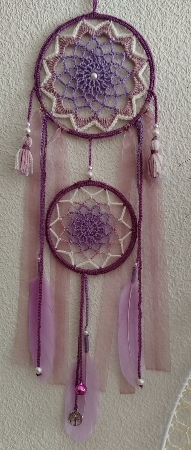 Atrapasueños mediano lila/crudo/violeta 16 x 58 cm