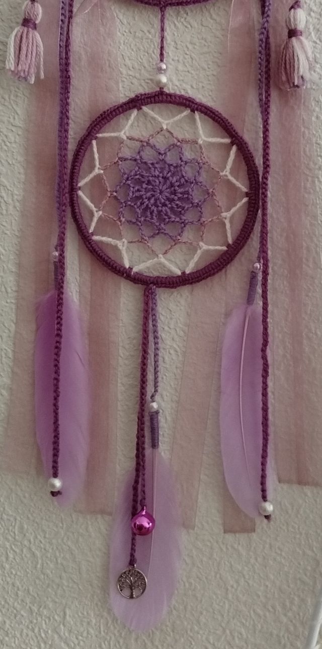 Atrapasueños mediano lila/crudo/violeta 16 x 58 cm