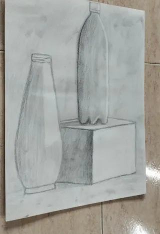 Dibujo antiguo a lápiz  bodegón