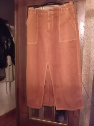 Falda larga vaquera marrón/naranja