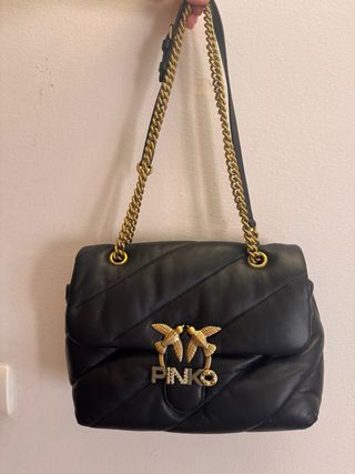 Bolso Pinko Love Puff Negro Cuero