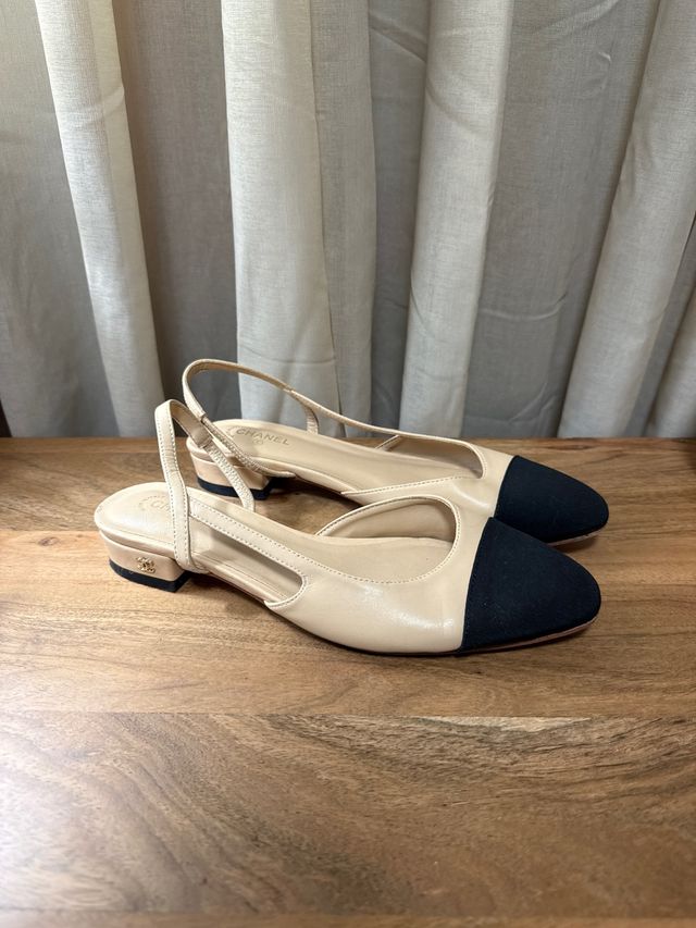 Zapatos Slingback Beige y Negro