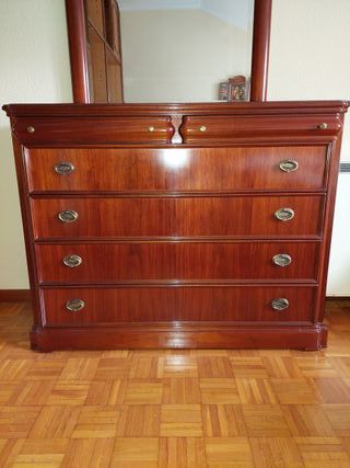 Cómoda de caoba con espejo y cabecero