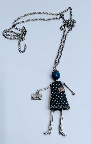 Collana lunga bambolina fashion blu e argento