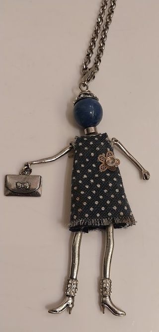 Collana lunga bambolina fashion blu e argento