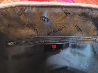 Borsa in pelle nera, bianca e fucsia