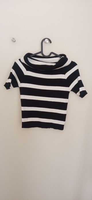 Top rayas blanco y negro mujer manga corta