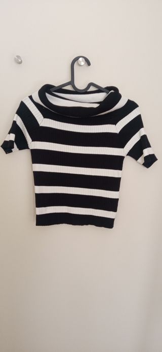 Top rayas blanco y negro mujer manga corta