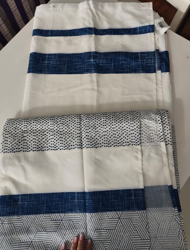 Cortina de ducha azul y blanca 180x200cm