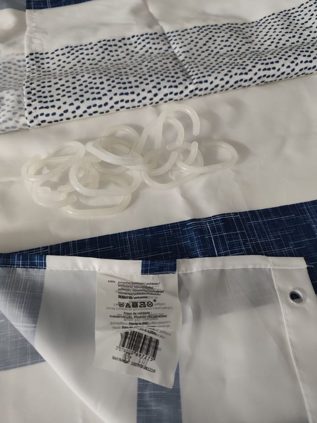 Cortina de ducha azul y blanca 180x200cm