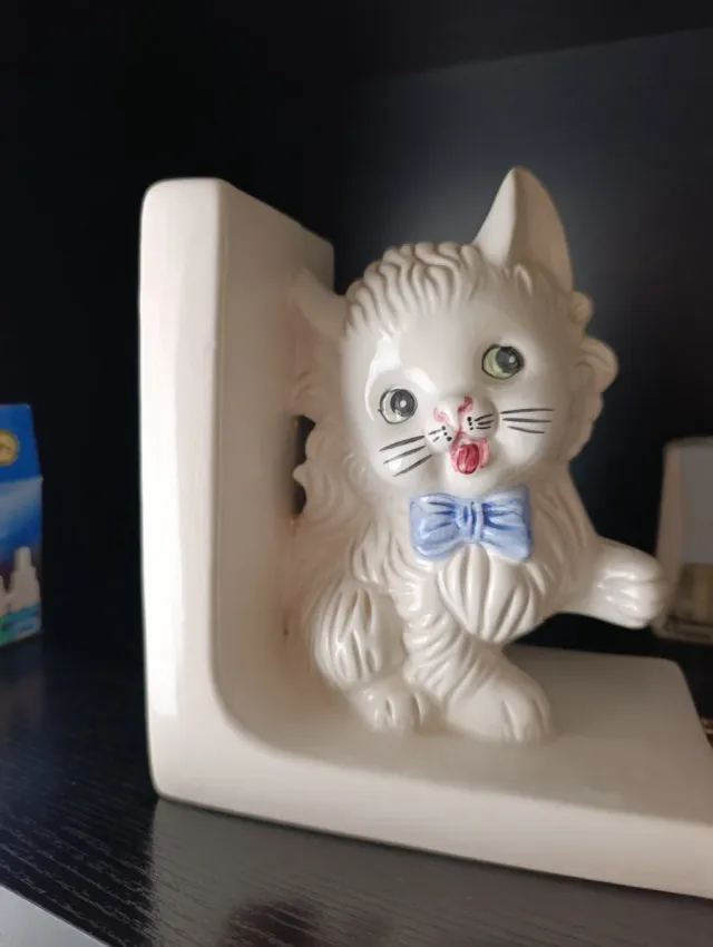 Sujetalibros de porcelana gatito azul