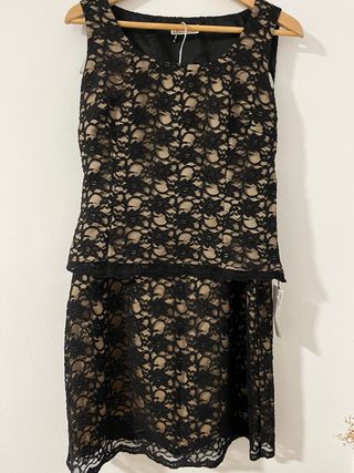 Vestido encaje negro y beige