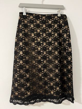 Vestido encaje negro y beige