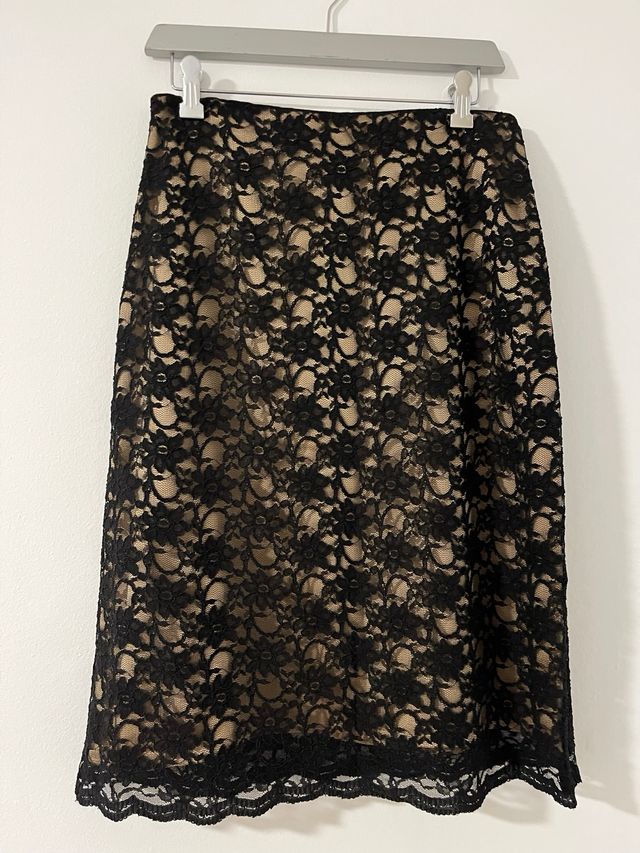 Vestido encaje negro y beige