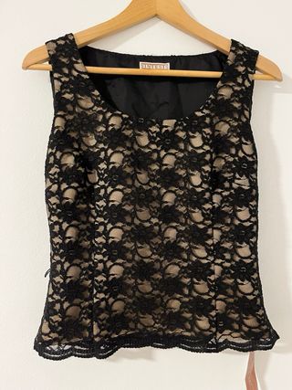 Vestido encaje negro y beige