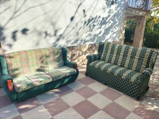 2 Sofás 3 y 2 Plazas Tela Verde