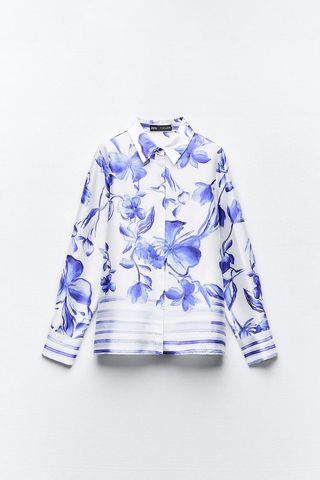 Camisa Zara flores azules Talla M