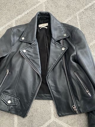 Cazadora Biker Piel Mango Negra