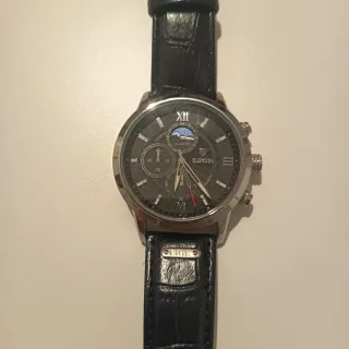 Reloj LIGE Negro y Plateado Correa Cocodrilo