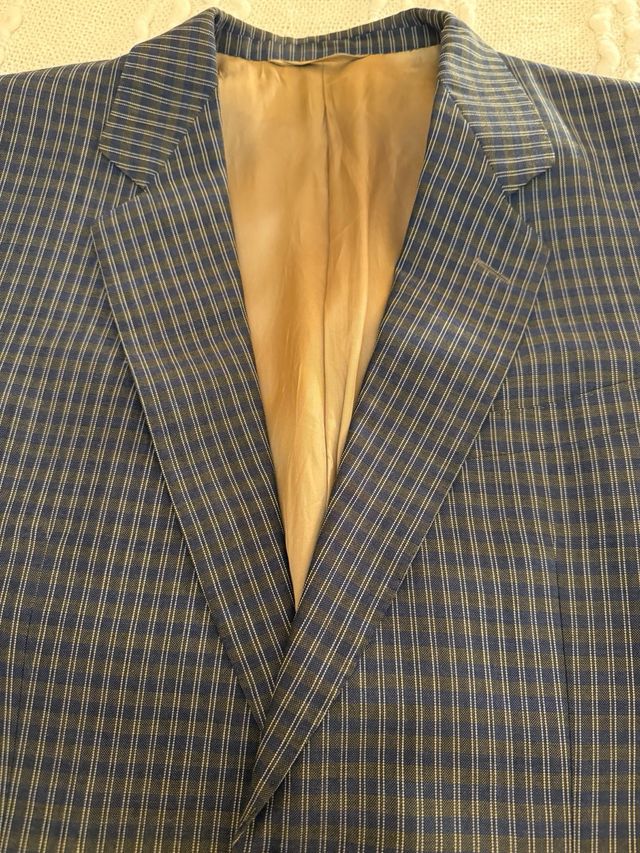 Americana cuadros hombre azul y beige