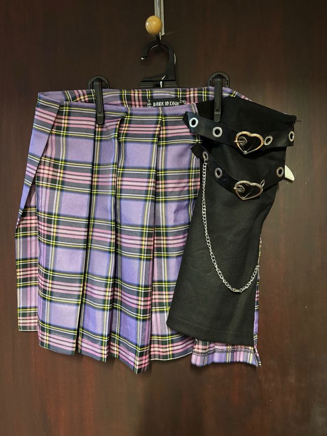 Falda Plisada Cuadros Morado