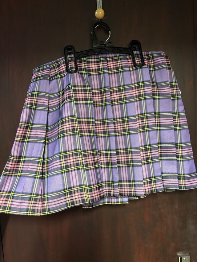 Falda Plisada Cuadros Morado