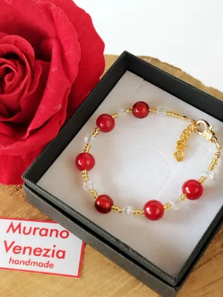 Bracciale Murano Venezia Vetro Rosso Oro