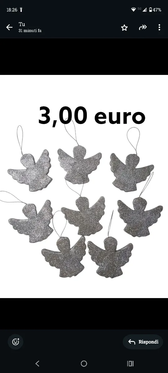 8 Decorazioni Angelo Glitter Argento
