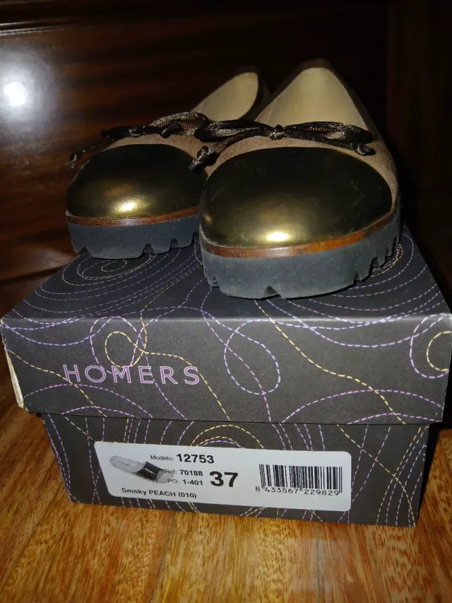 Zapatos planos mujer marrón y dorado