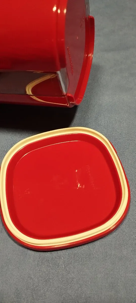 Contenitore Tupperware rosso con coperchio