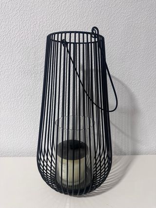 Farolillo de metal negro y vaso para vela