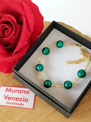 Bracciale Murano Venezia Vetro Verde Oro