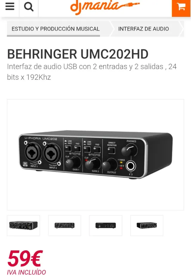 Behringer U-PHORIA UMC202HD Interfaz Audio USB