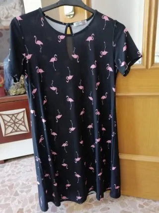 Vestido Negro Flamencos Rosa Talla Única