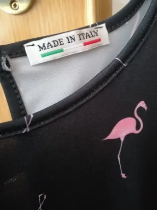 Vestido Negro Flamencos Rosa Talla Única