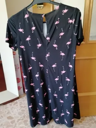 Vestido Negro Flamencos Rosa Talla Única